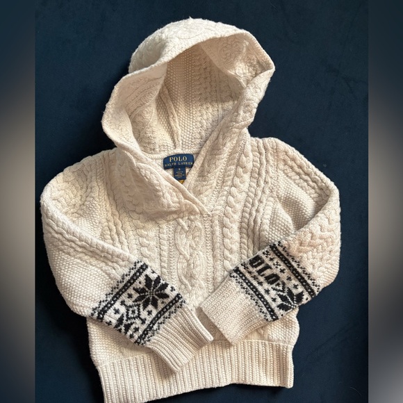 Polo Ralph Lauren Other - Polo by Ralph Lauren Cream Cable-Knit Hooded Sweater with Fair Isle Cuffs size 6
